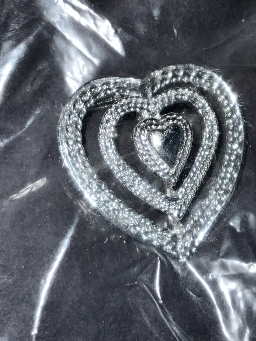 SilverTone Gerrys Signed Triple Open Heart Sweetheart Brooch Pendant Pin vintage